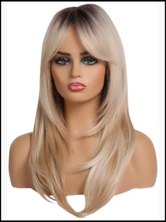 Curtain Bangs Layered Long Wig Heat Resistant Fiber Natural Look Light Capless main image 5